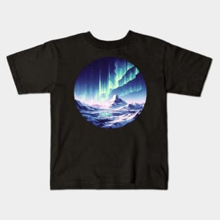 Low Poly Winter Mountains with the Northern Lights Kids T-Shirt